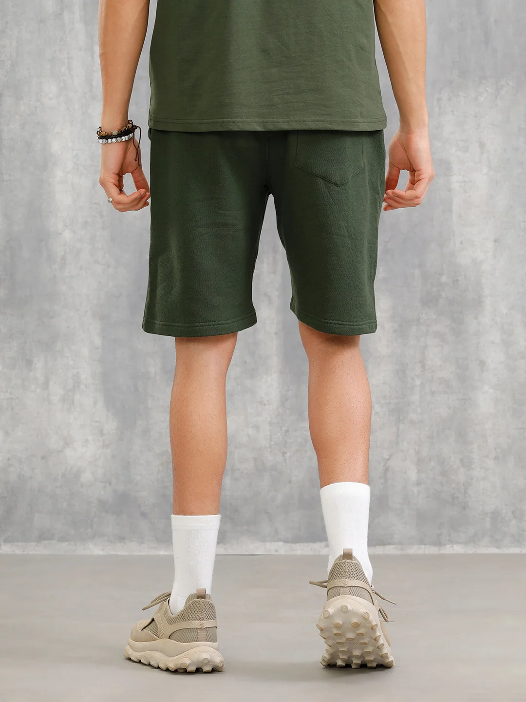 Slim Fit Terry Knitted Shorts | Olive - Image 3