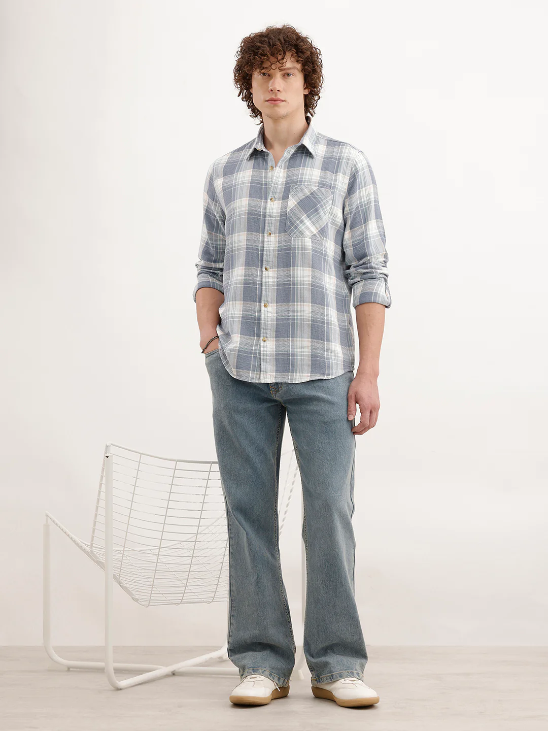 Slim Fit Textured Checkered Shirt  | Blue - Image 2