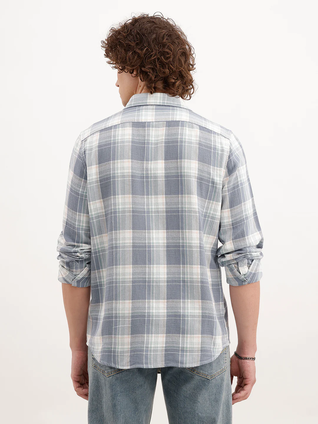 Slim Fit Textured Checkered Shirt  | Blue - Image 3