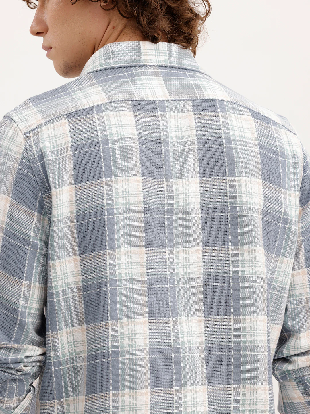 Slim Fit Textured Checkered Shirt  | Blue - Image 5