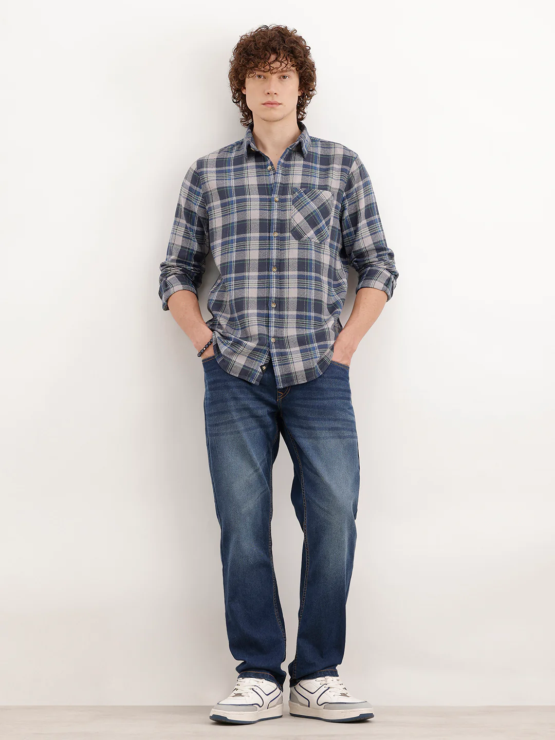 Slim Fit Textured Checkered Shirt  | Grey - Image 2