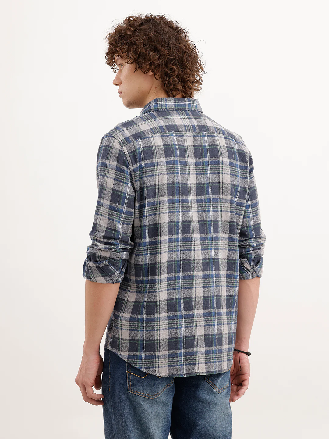 Slim Fit Textured Checkered Shirt  | Grey - Image 3