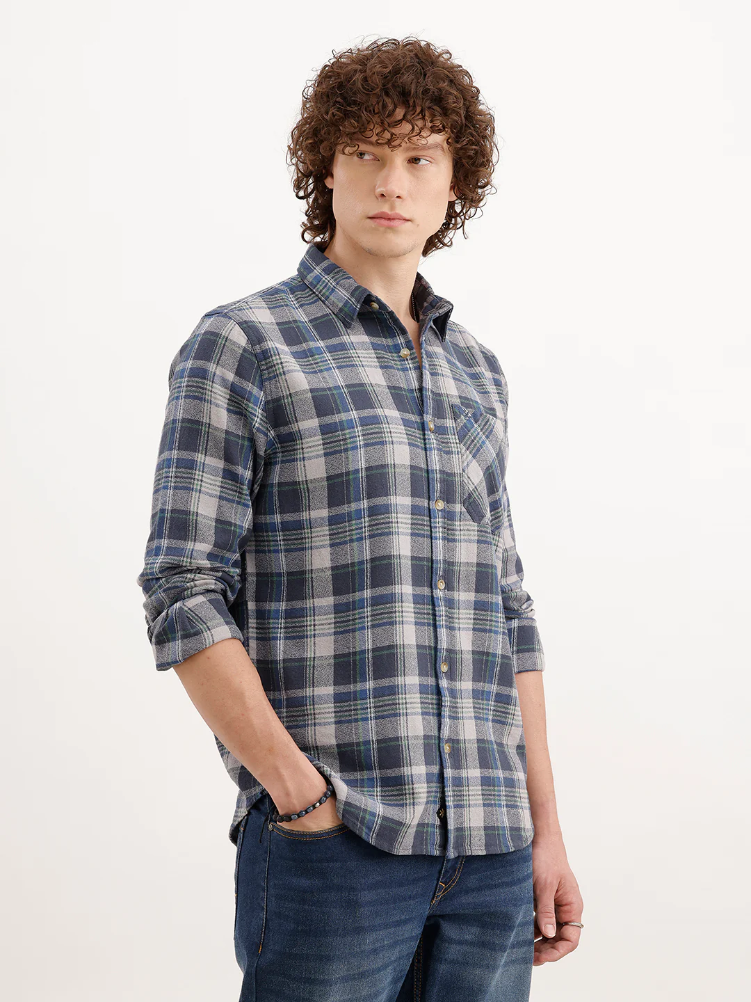 Slim Fit Textured Checkered Shirt  | Grey - Image 4