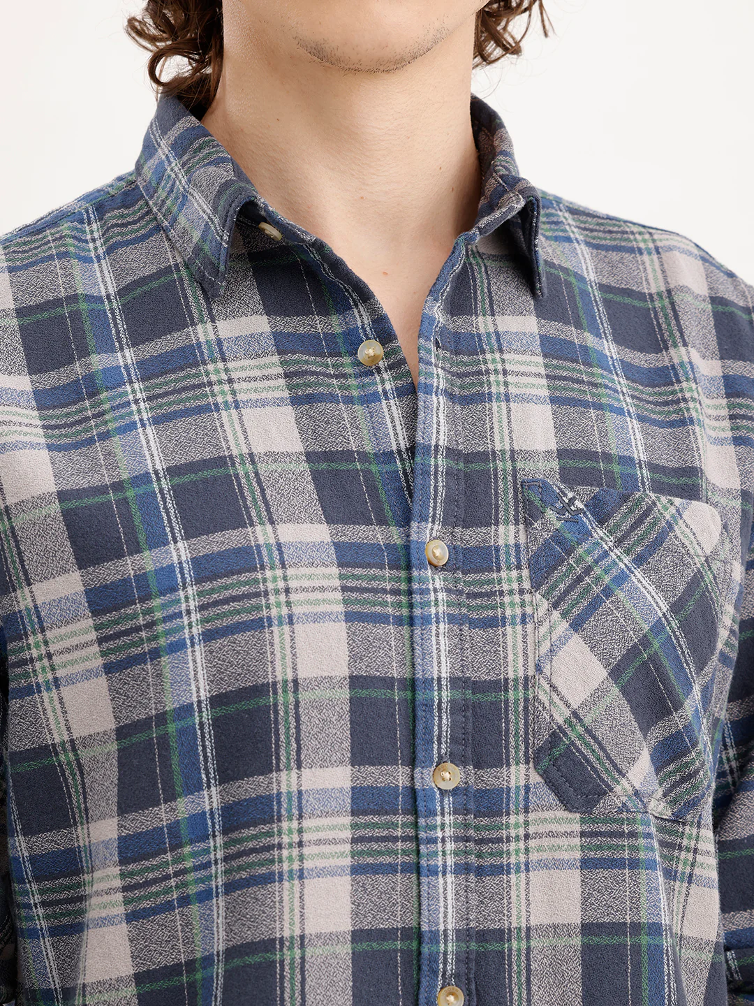 Slim Fit Textured Checkered Shirt  | Grey - Image 5