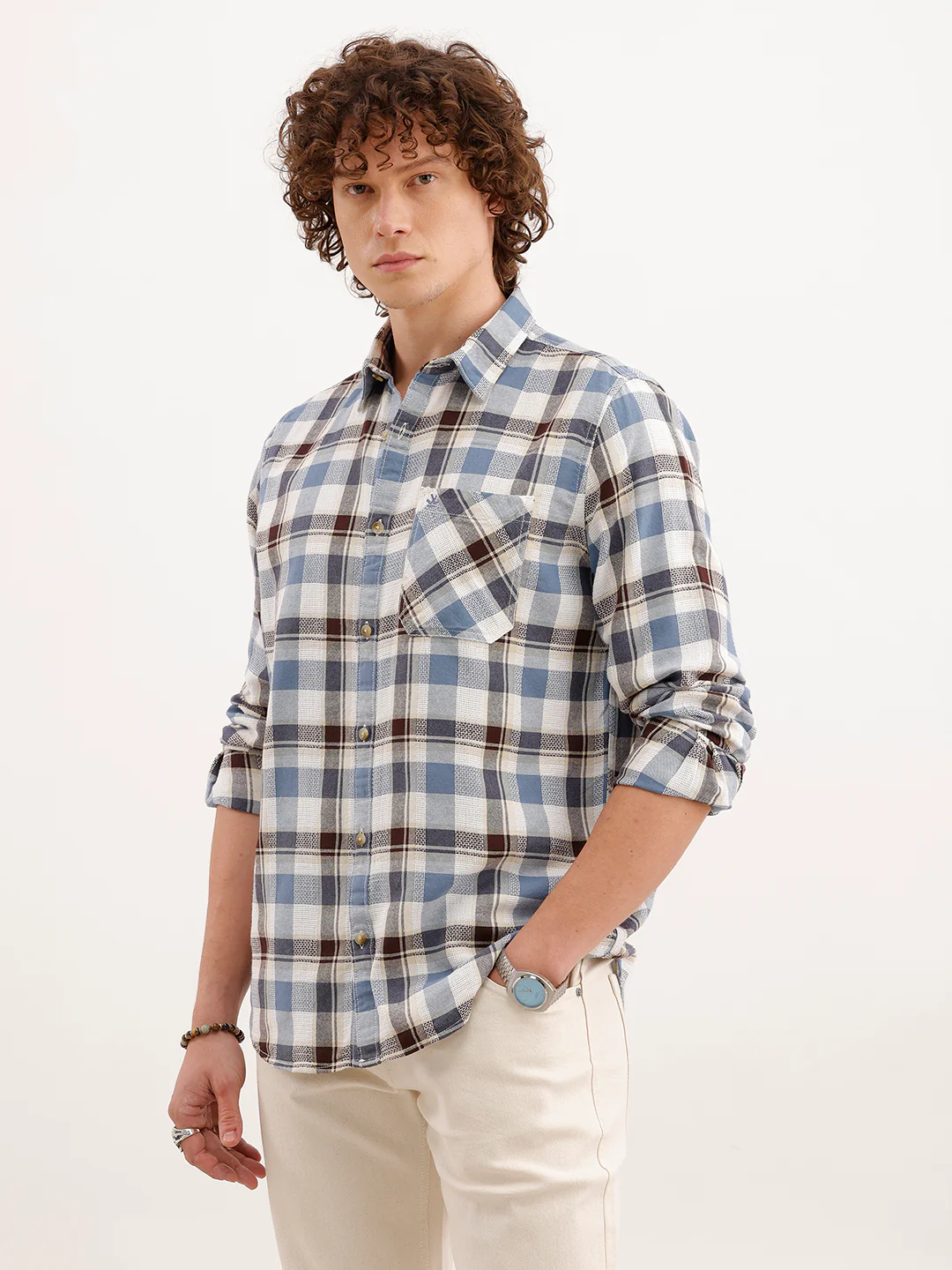 Slim Fit Textured Shirt  | Blue - Image 4