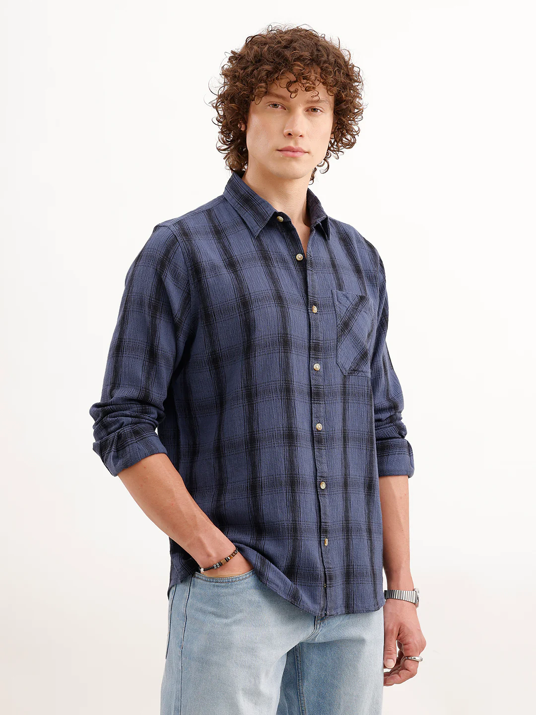 Slim Fit Textured Shirt  | Blue - Image 4