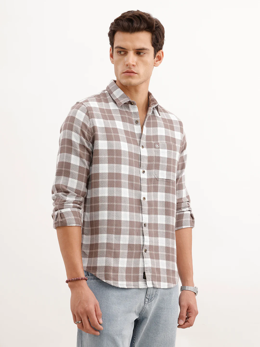 Slim Fit Textured Shirt  | Brown - Image 4