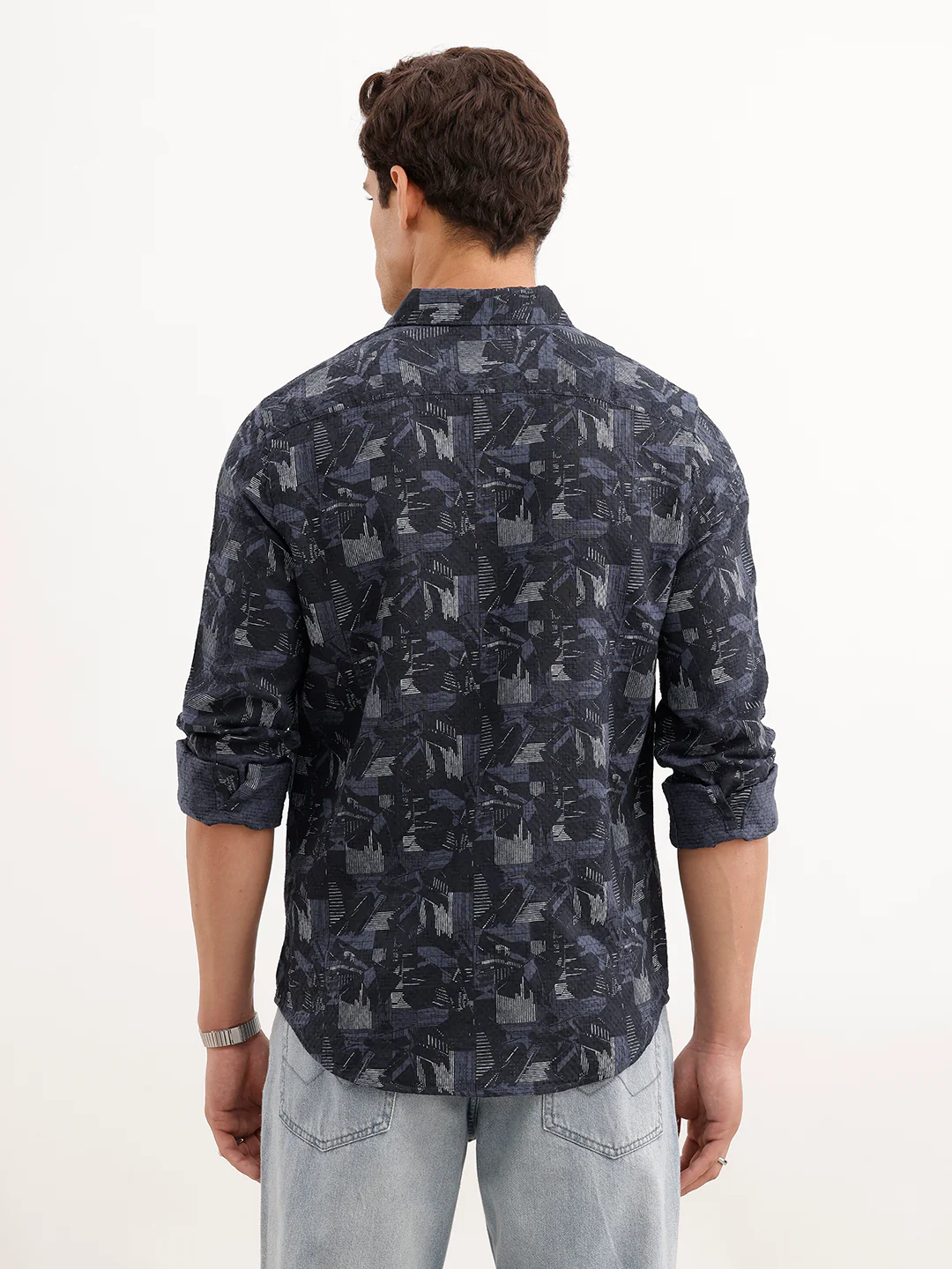 Slim Fit Textured Shirt  | Dark Blue - Image 3