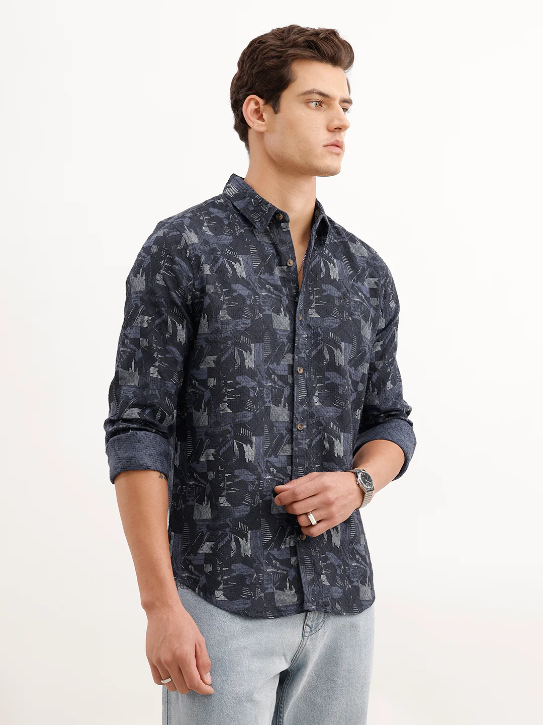 Slim Fit Textured Shirt  | Dark Blue - Image 4