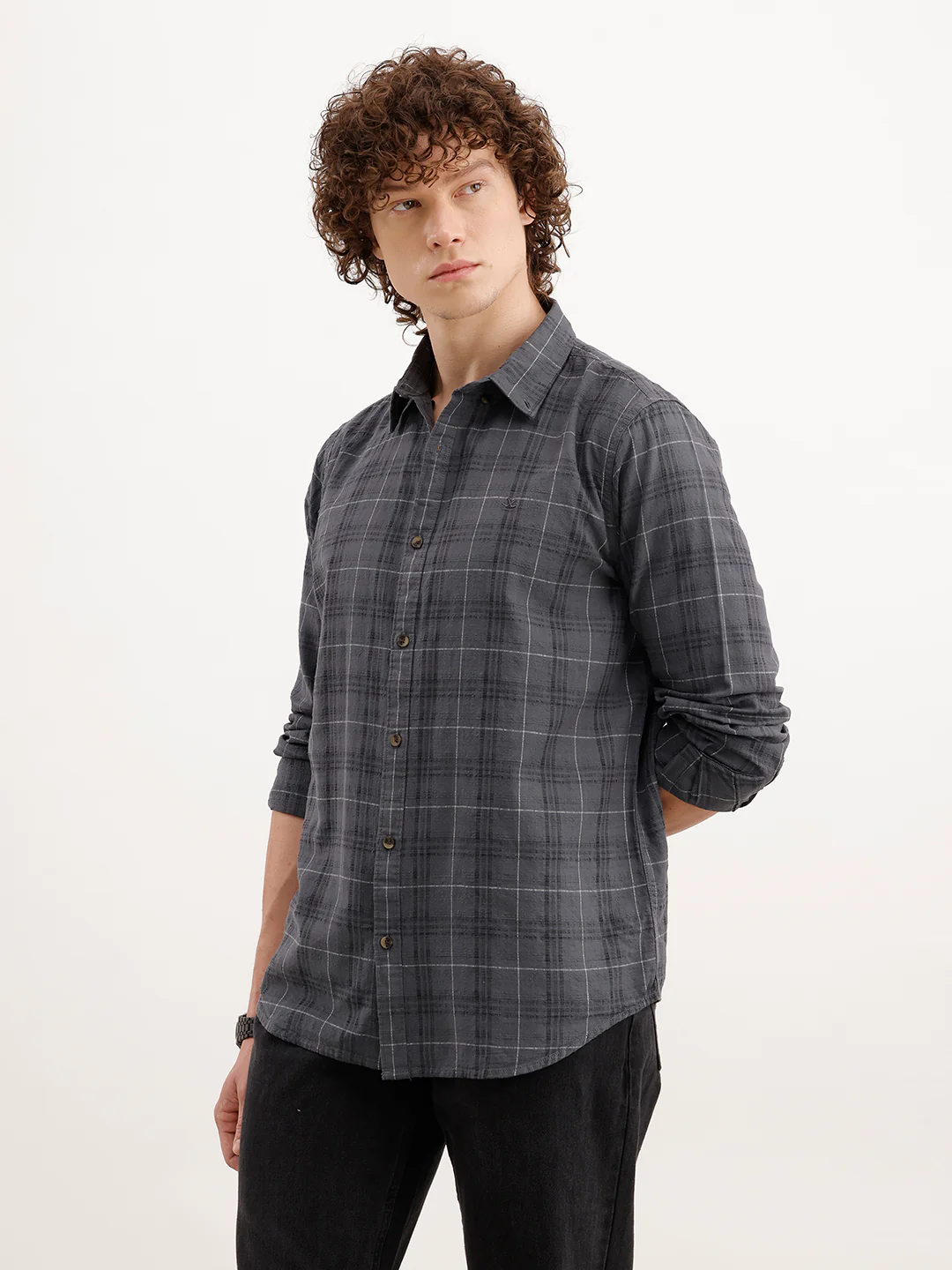 Slim Fit Textured Shirt  | Dark Grey - Image 4