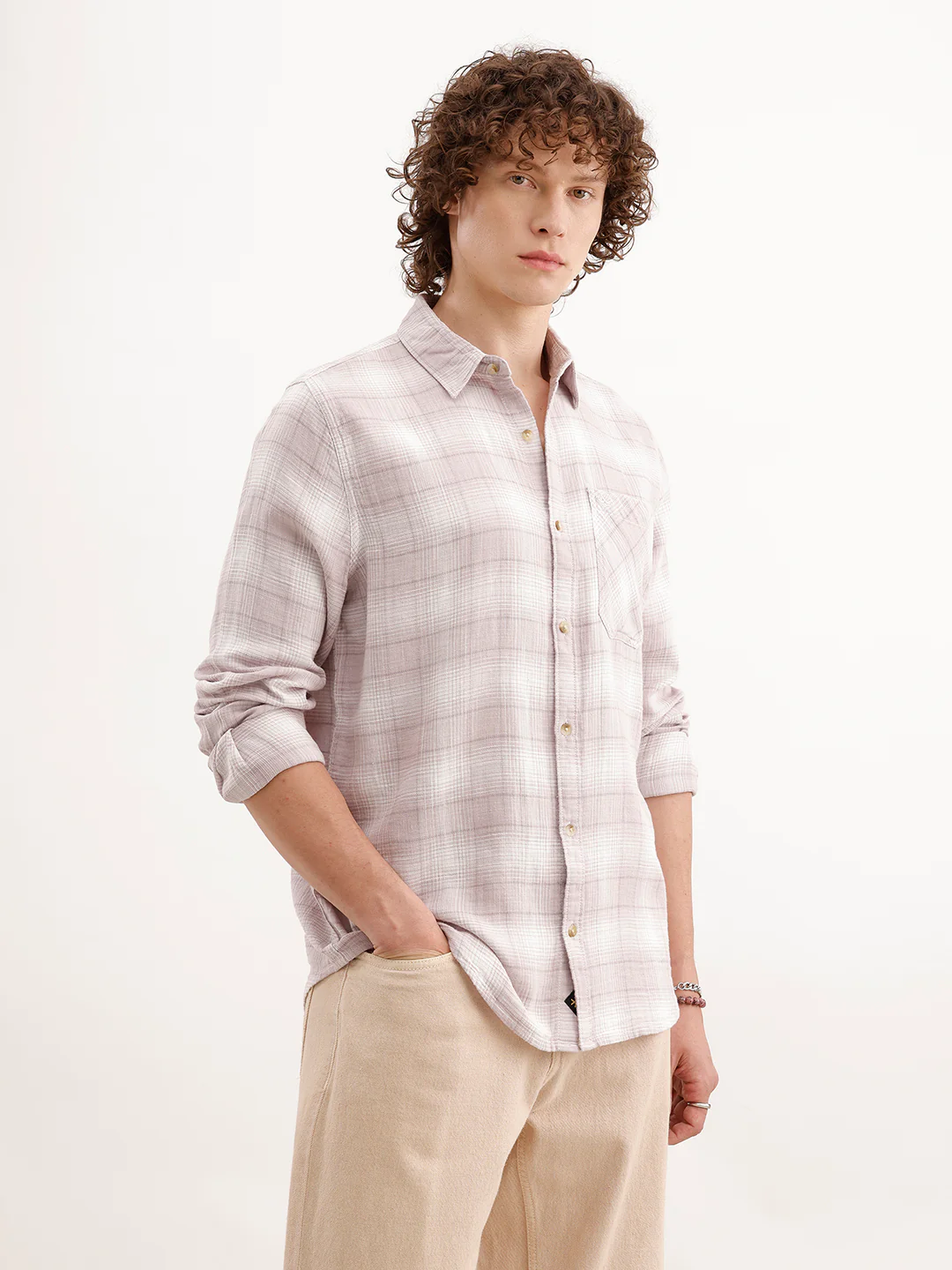 Slim Fit Textured Shirt  | Pink - Image 4