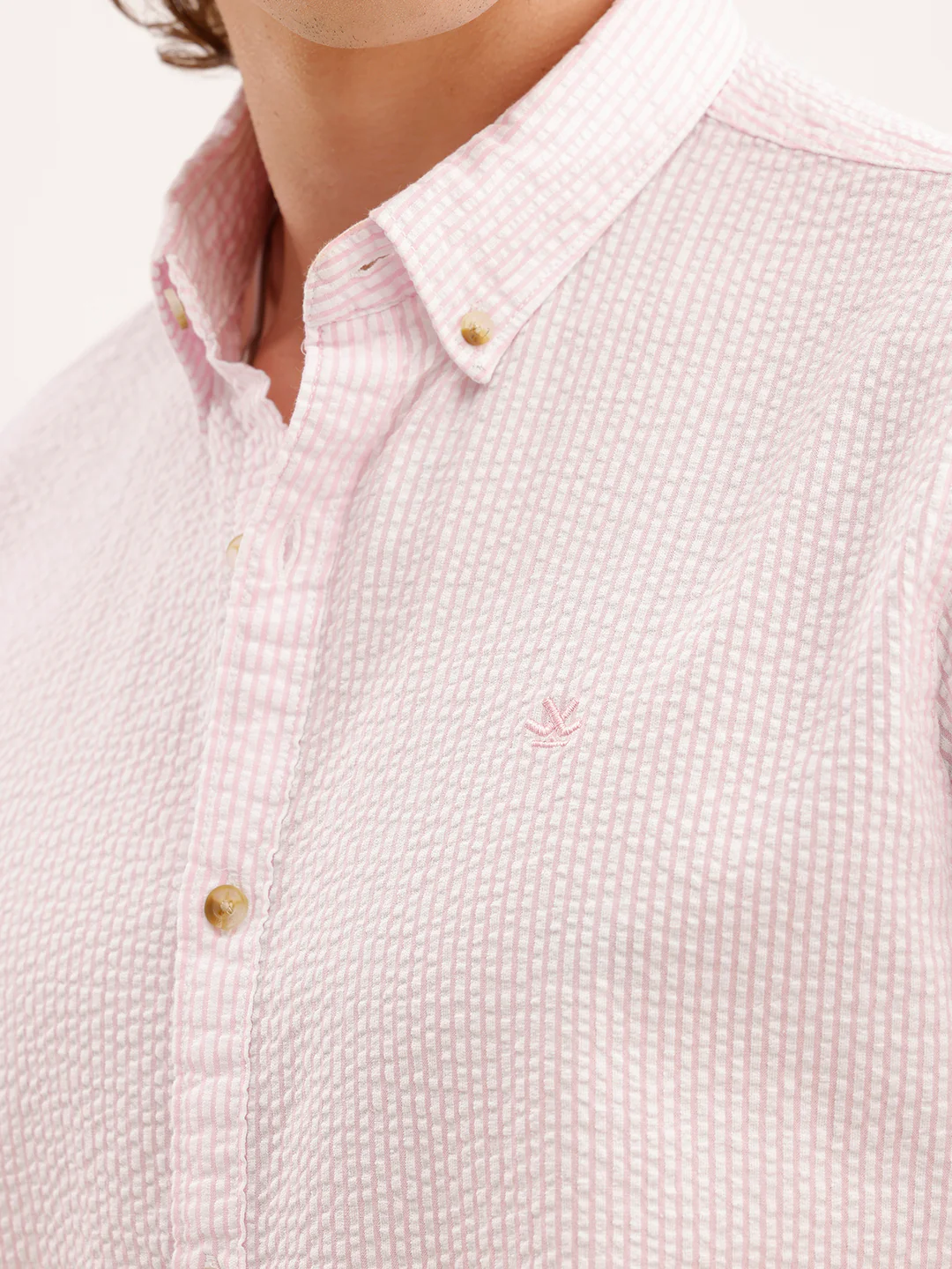 Slim Fit Textured Striped Shirt  | Pink - Image 5