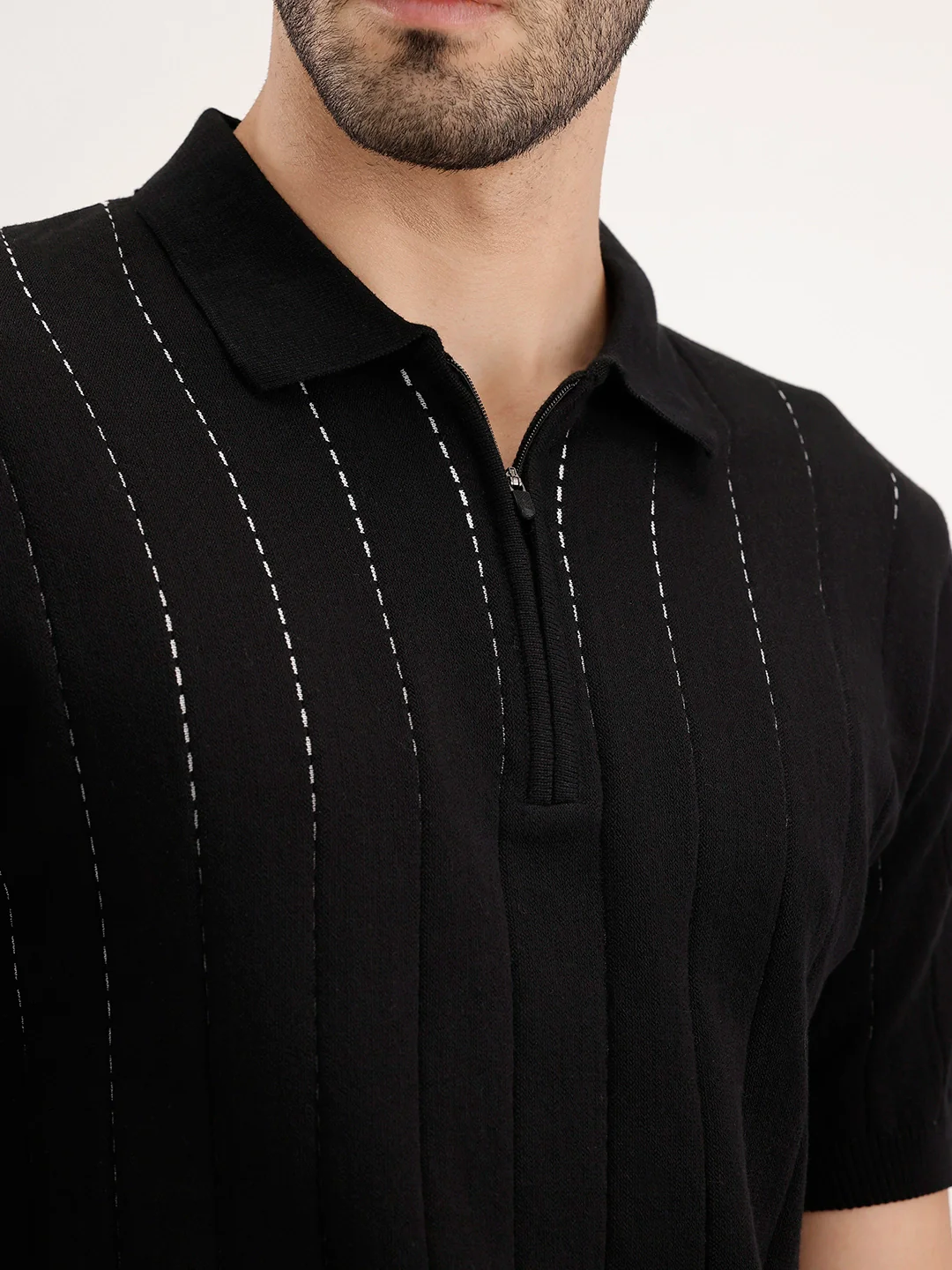 Slim Fit Flat Knit Textured T-Shirt | Black - Image 5