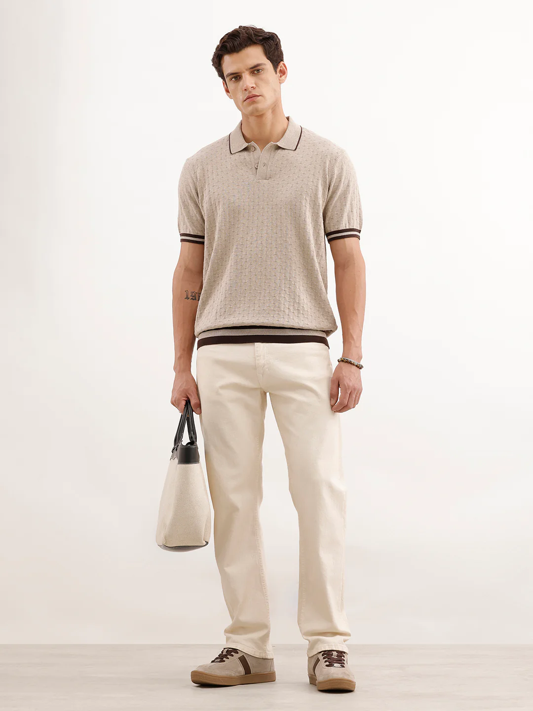 Slim Fit Textured T-Shirt  | Khaki - Image 2