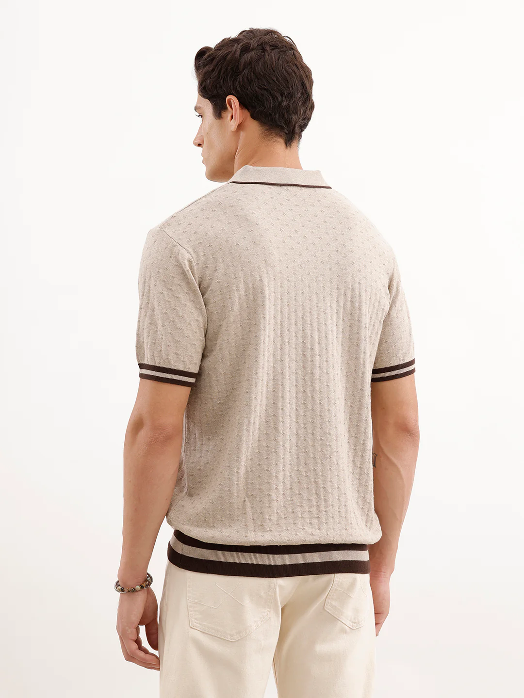 Slim Fit Textured T-Shirt  | Khaki - Image 3