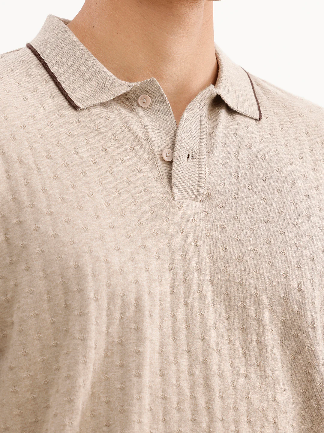 Slim Fit Textured T-Shirt  | Khaki - Image 5