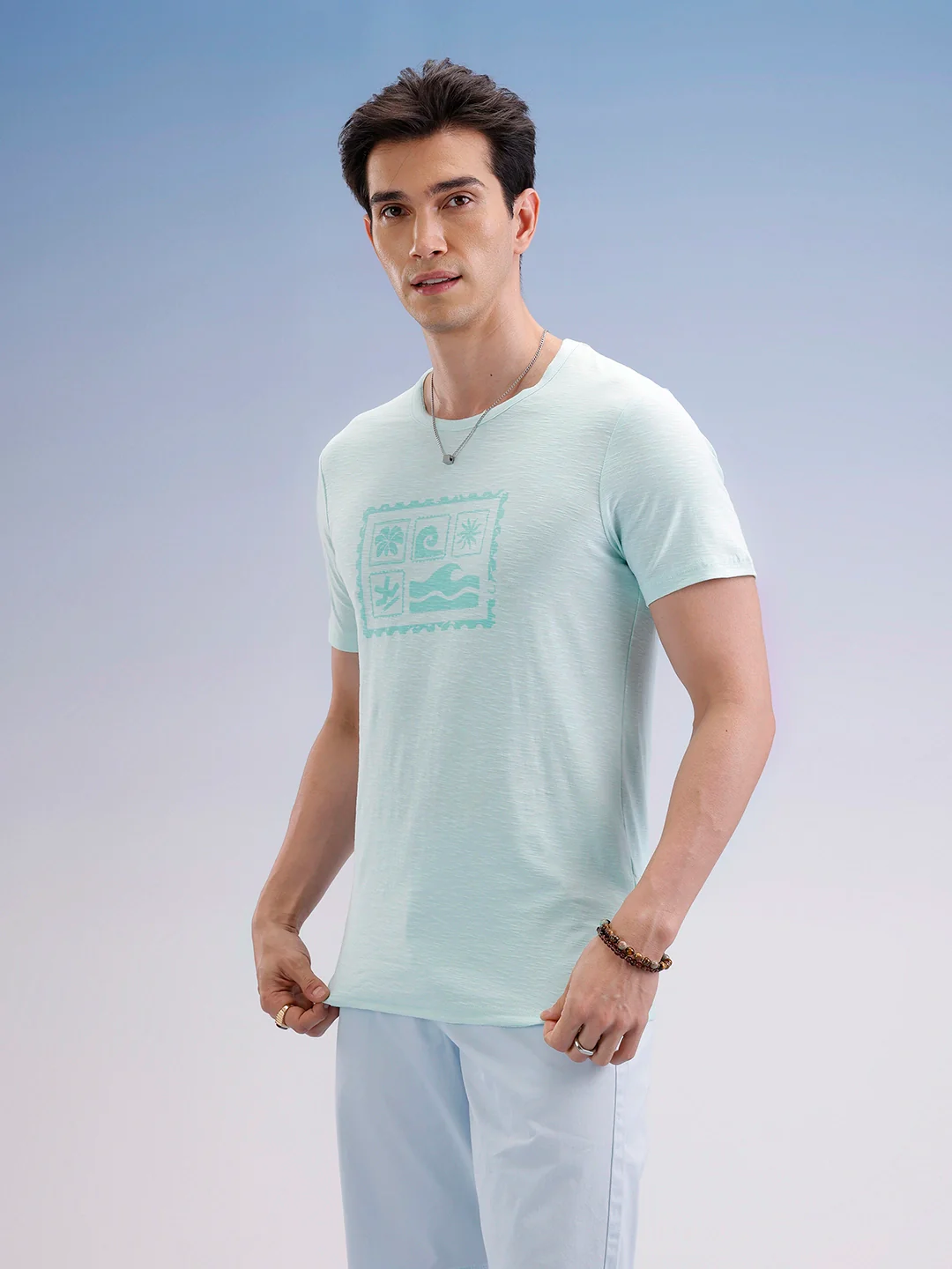 Slim Fit Textured T-Shirt | Light Green - Image 4