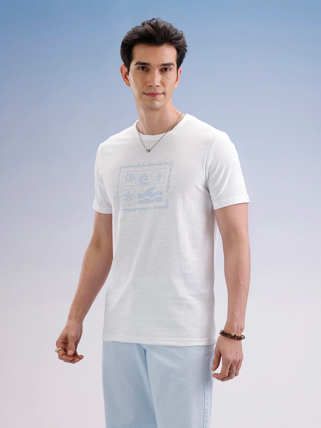 Slim Fit Textured T-Shirt | Off White - Image 4