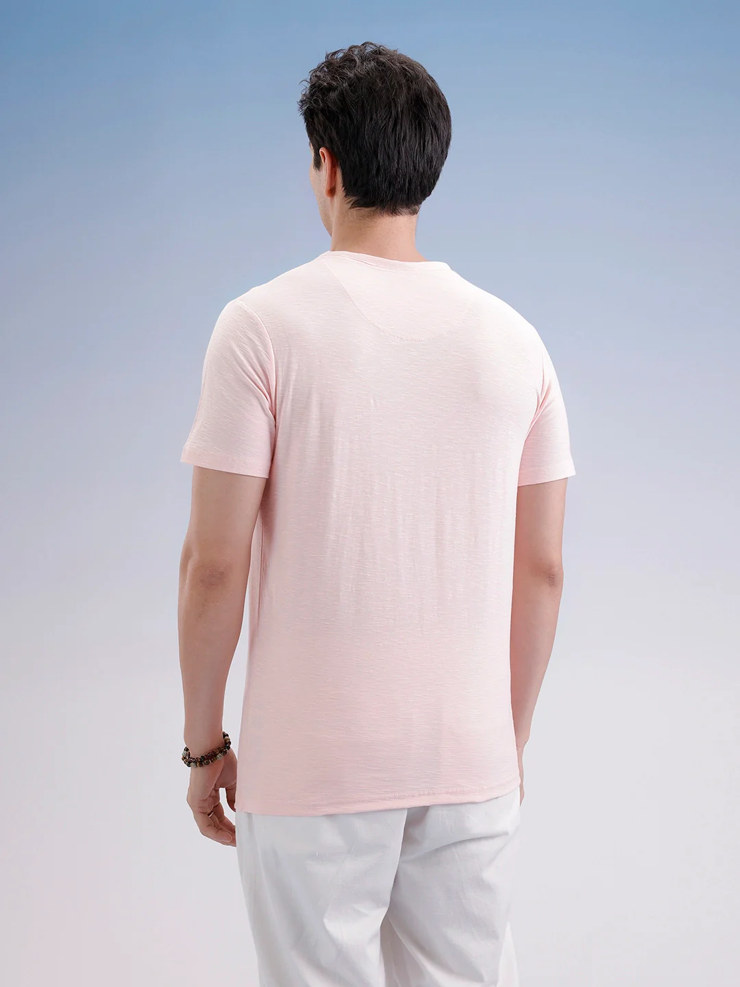 Slim Fit Textured T-Shirt  | Pink - Image 3