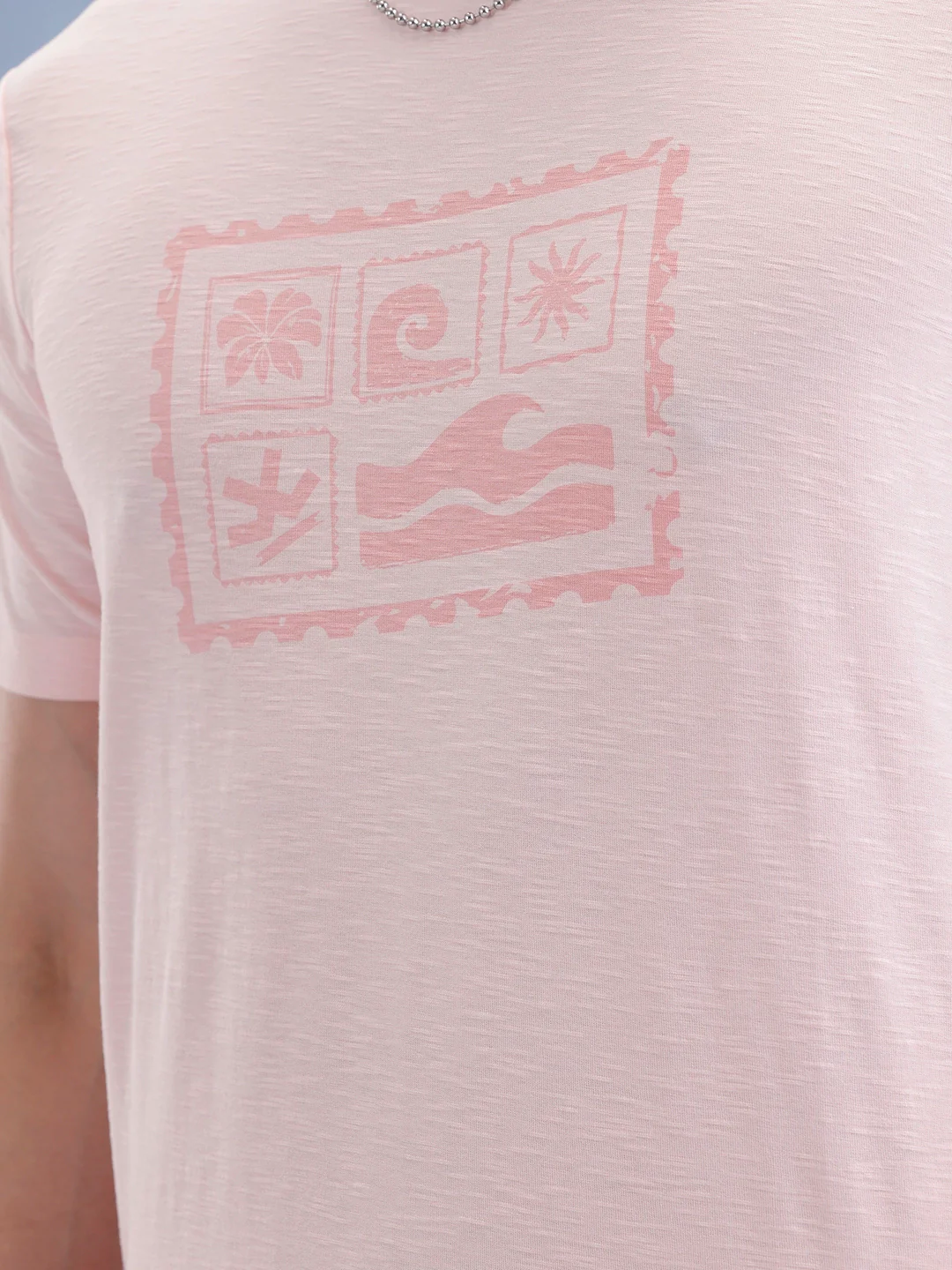 Slim Fit Textured T-Shirt  | Pink - Image 5