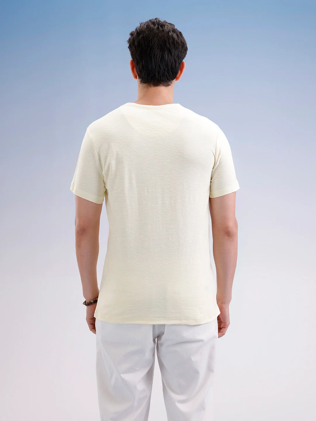 Slim Fit Textured T-Shirt  | Yellow - Image 3