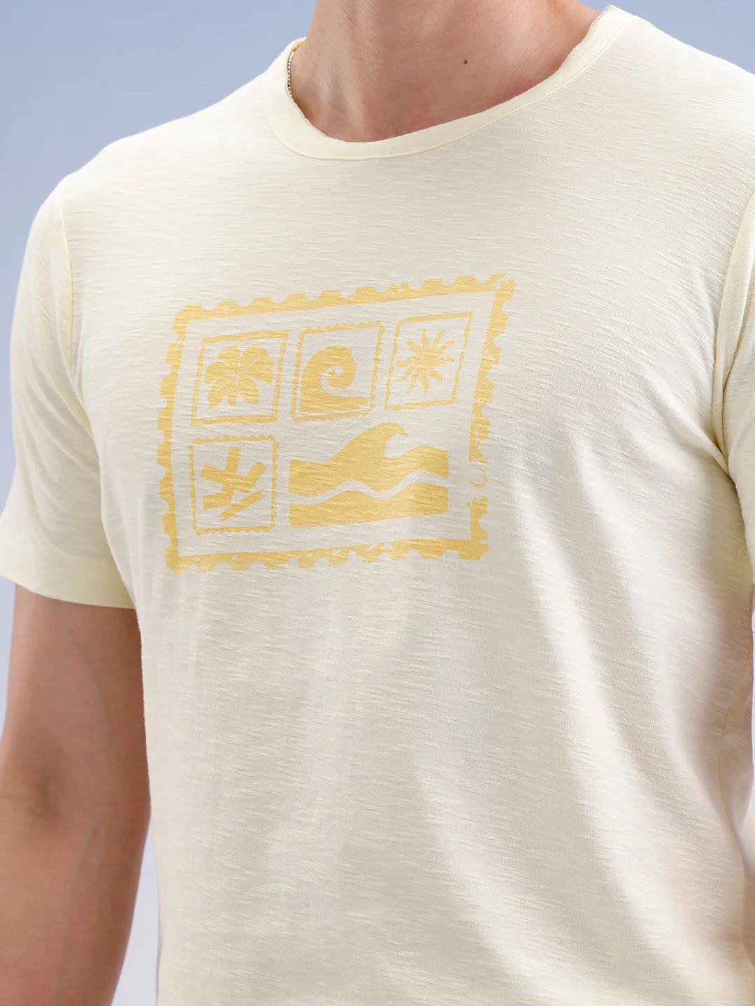 Slim Fit Textured T-Shirt  | Yellow - Image 5