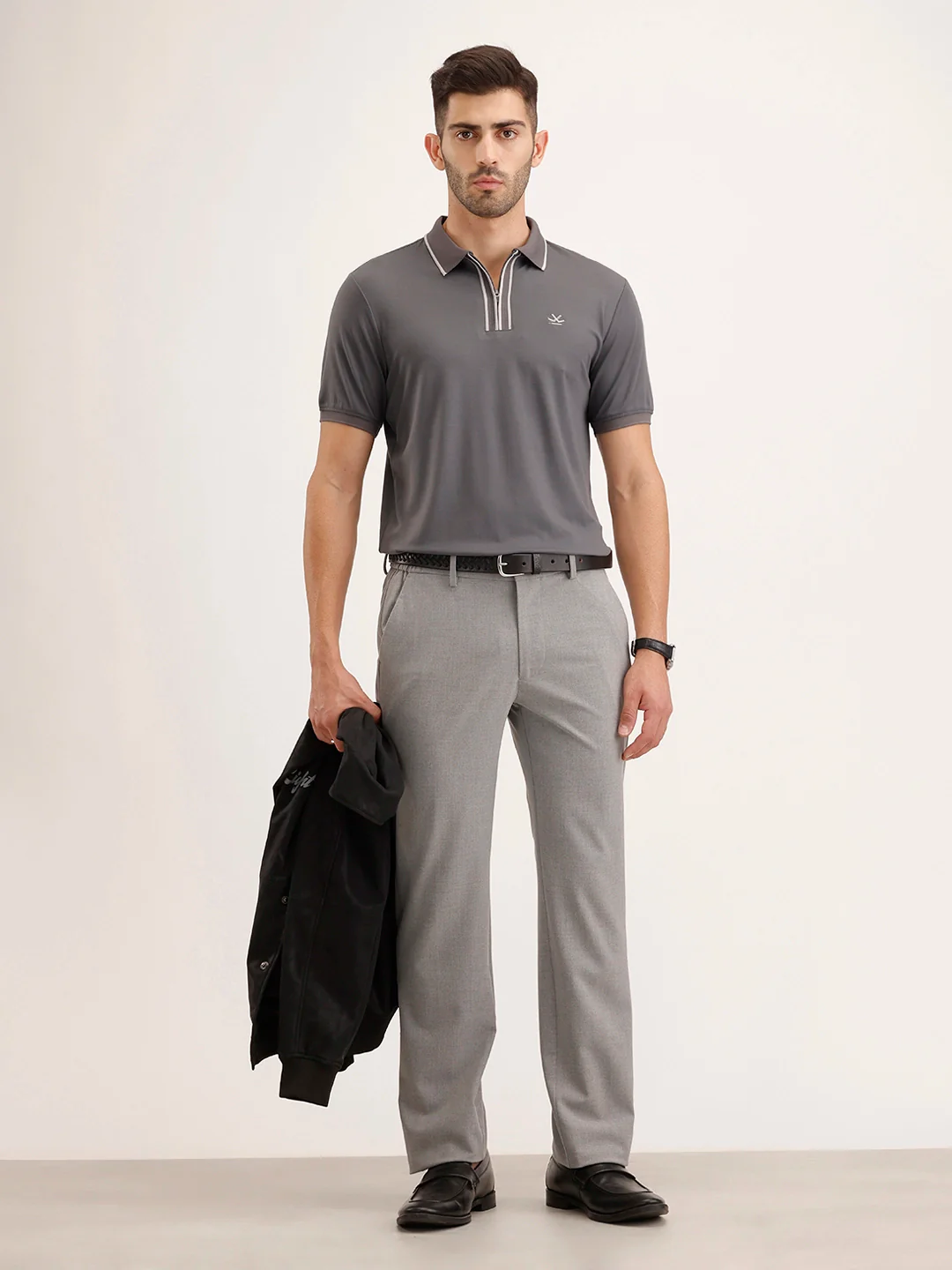Slim Fit Tipping Collar T-Shirt | Dark Grey - Image 2