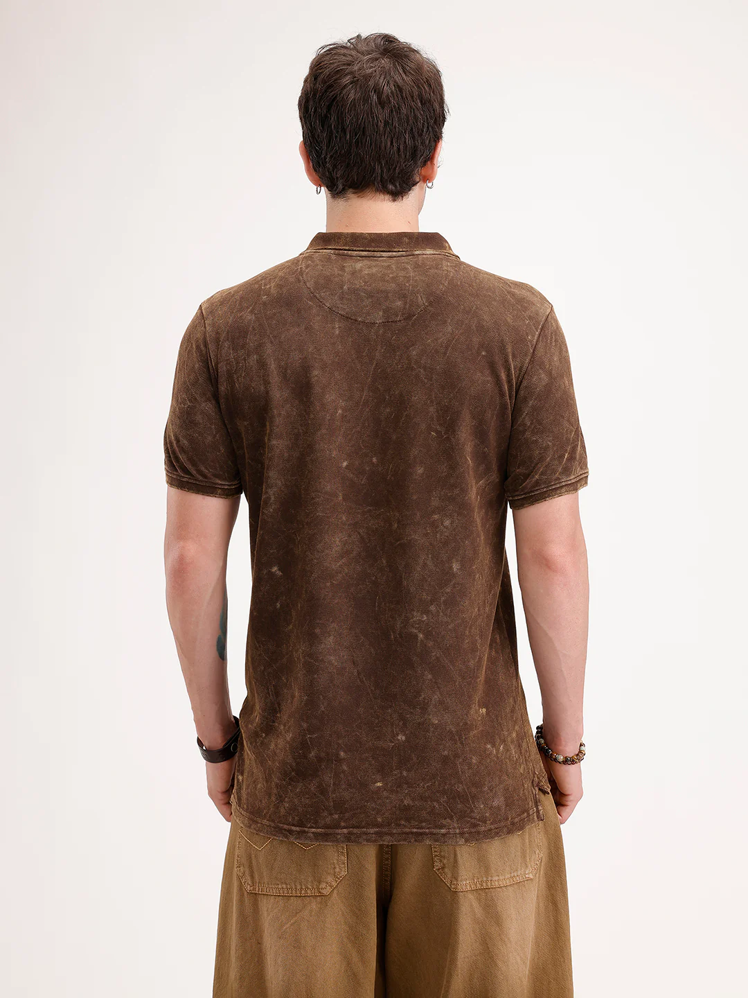 Slim Fit Washed Cut & Sew Polo T-Shirt | Brown - Image 3