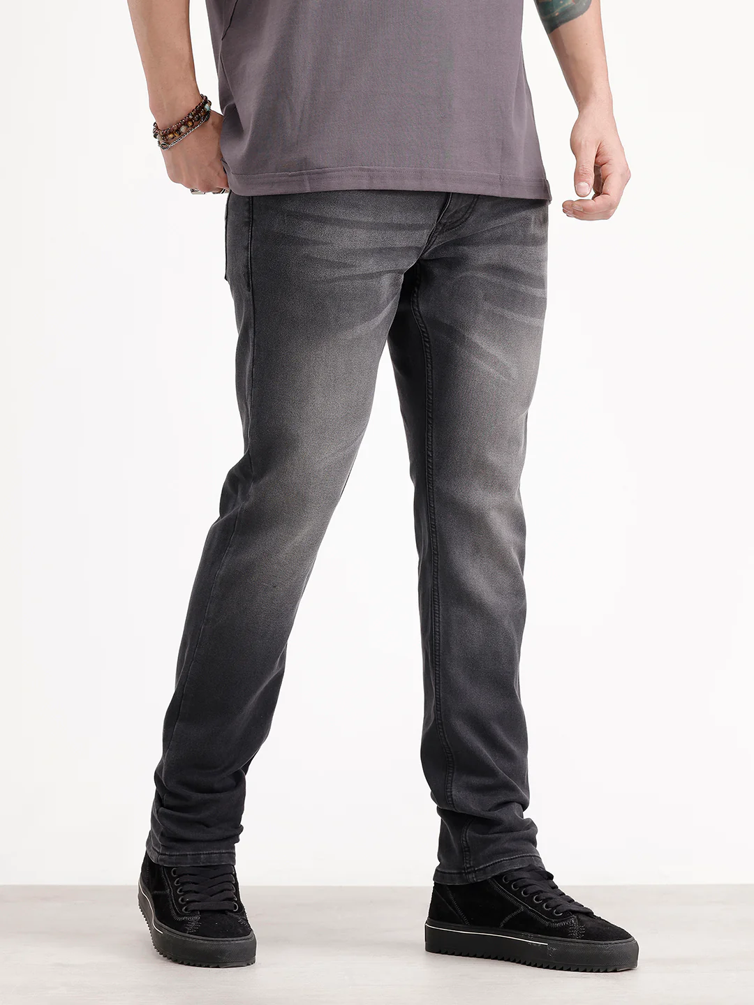 Slim Fit Washed Denim Jeans | Black - Image 4