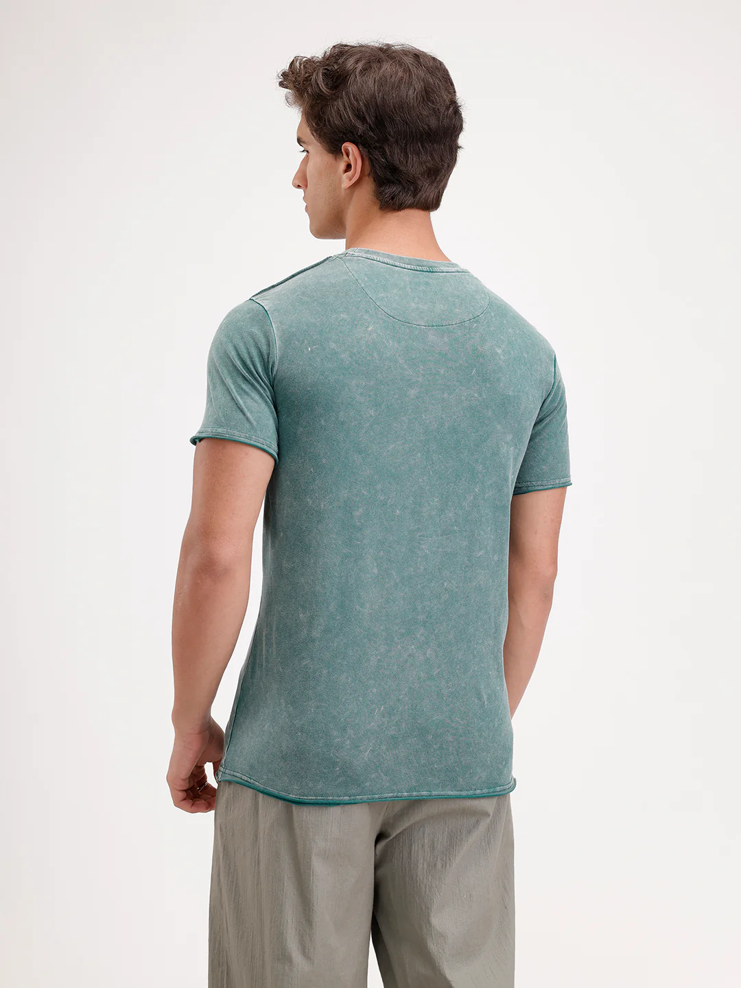Slim Fit Washed T-Shirt  | Dark Green - Image 3