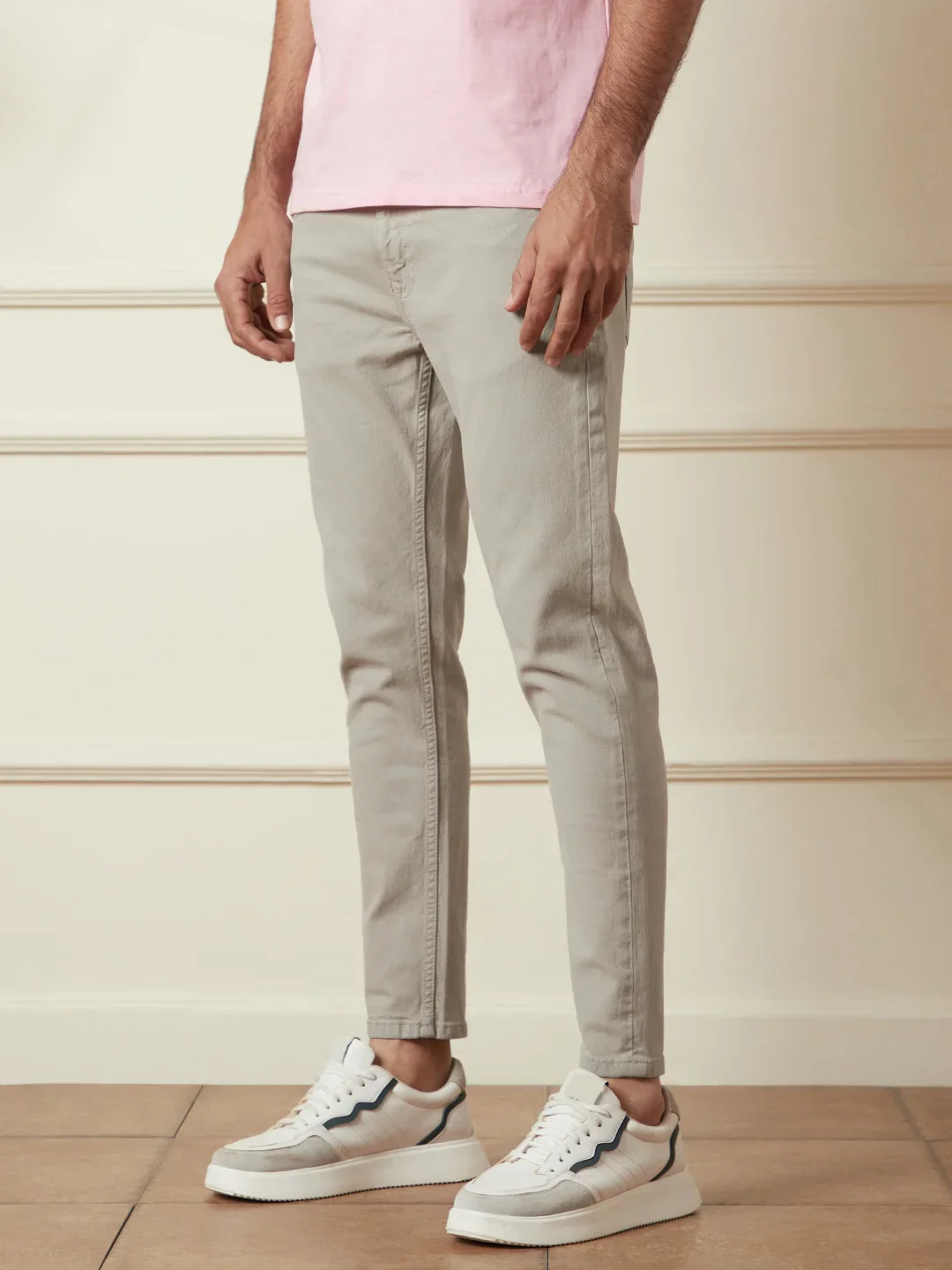 Casual Slim Tapered Jeans | Beige - Image 4