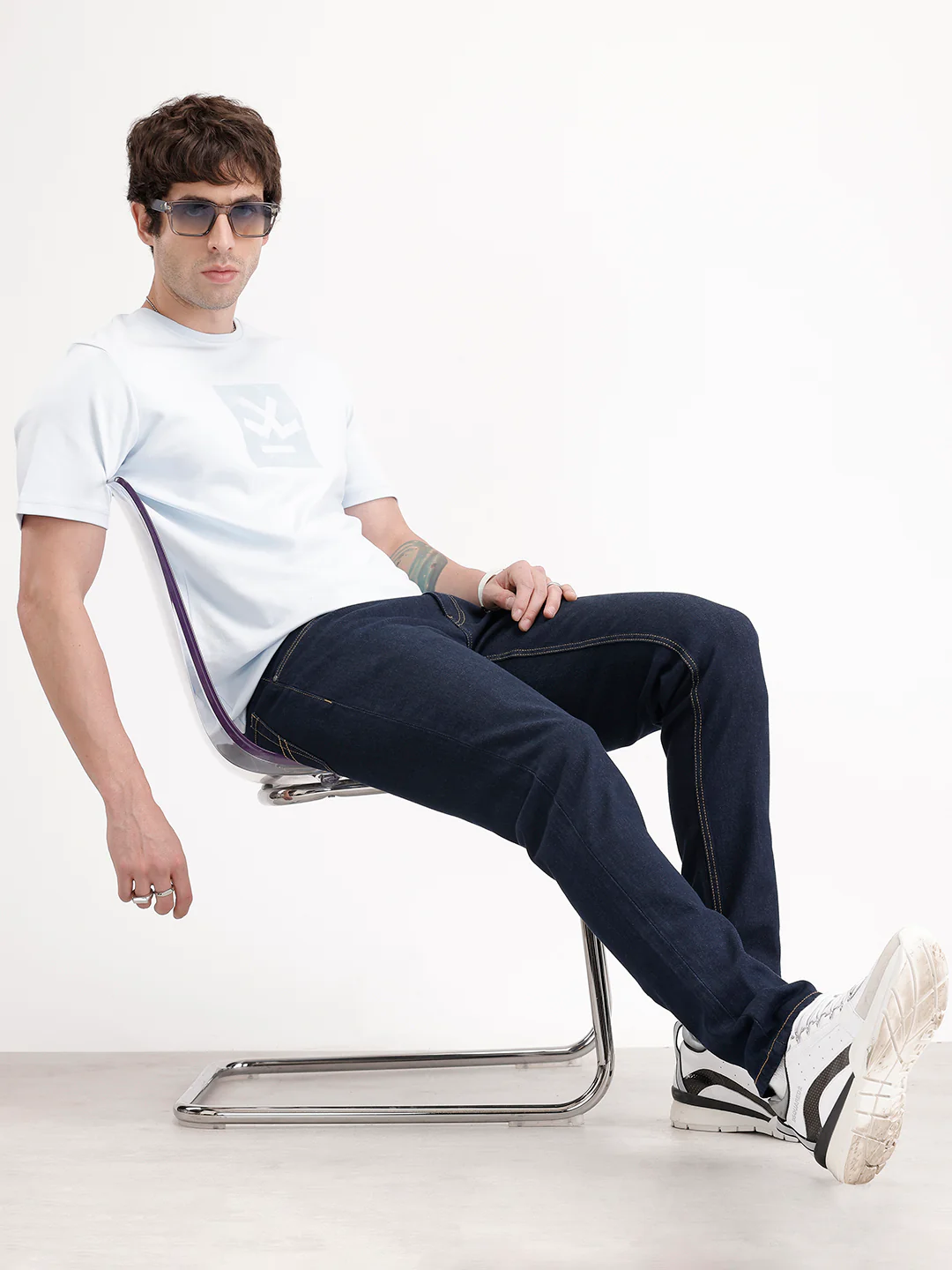 Slim Tapered Washed Denim Jeans | Dark Blue - Image 2