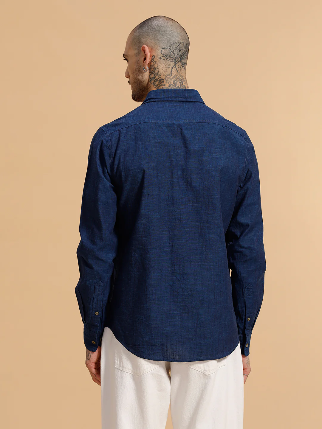 Slub Textured Cotton Shirt | Dark Blue - Image 3