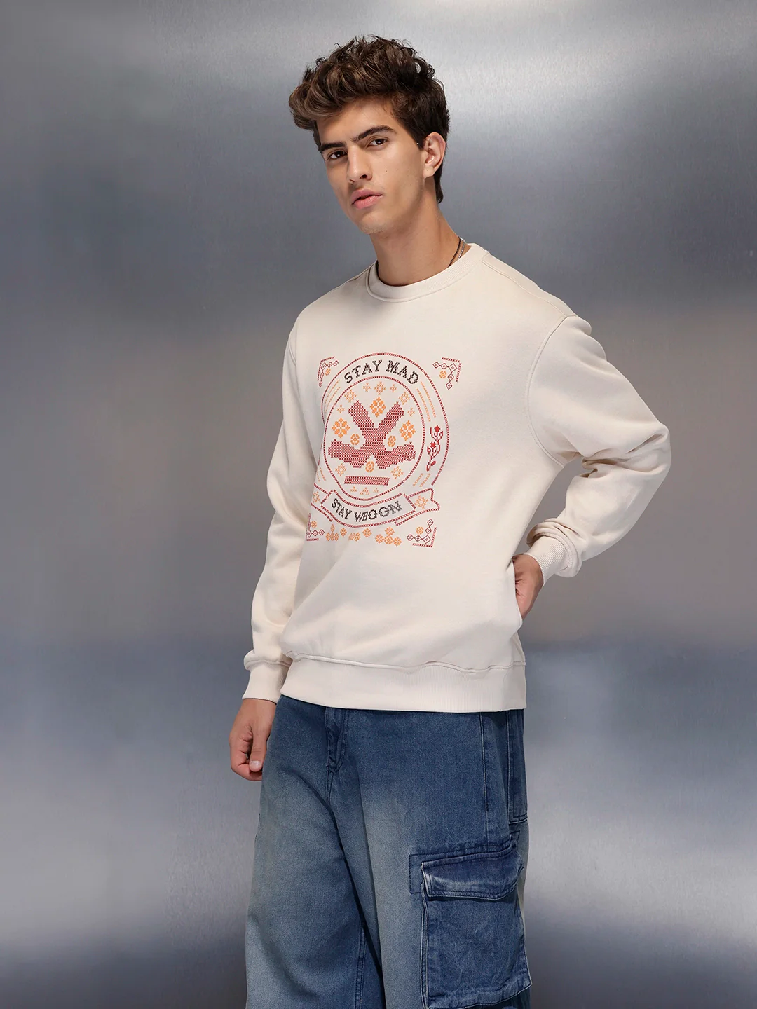Soft Beige Casual Graphic Sweater | Beige - Image 4