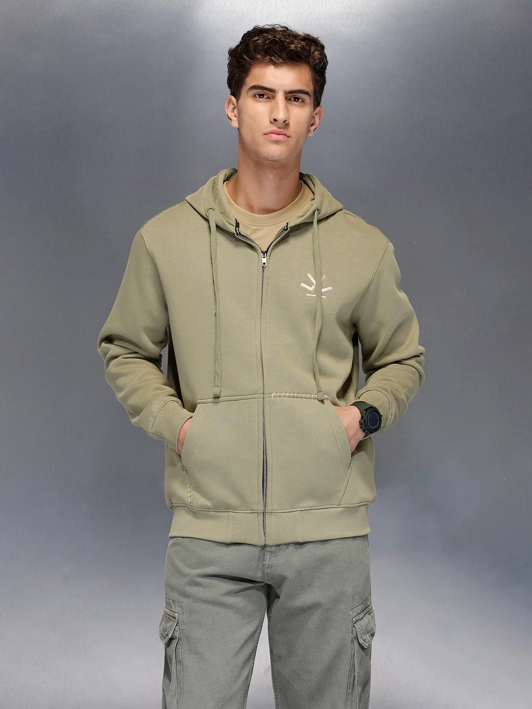 Soft fleece hoodie with tonal logo & stitch detail | Light Green - Image 2