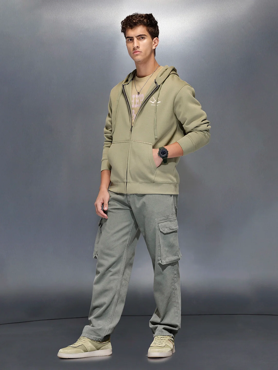 Soft fleece hoodie with tonal logo & stitch detail | Light Green - Image 3