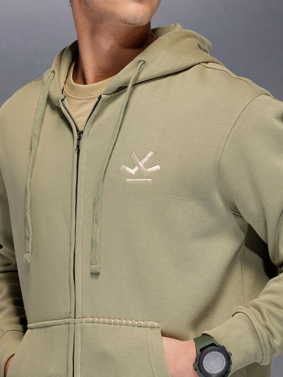 Soft fleece hoodie with tonal logo & stitch detail | Light Green - Image 6