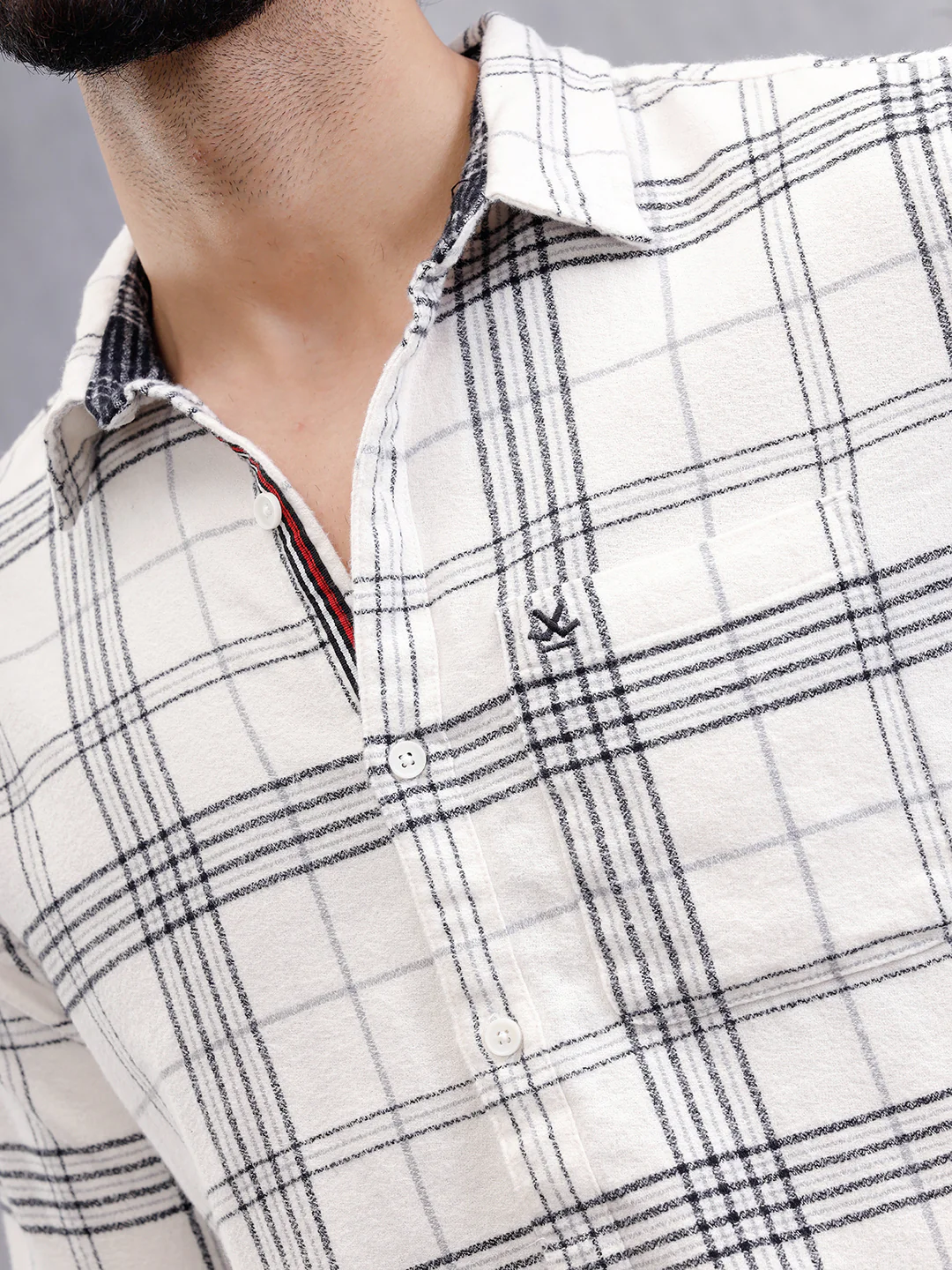 Soft Hand Brushed Check Shirt In Crepe Yarn | White - Image 4
