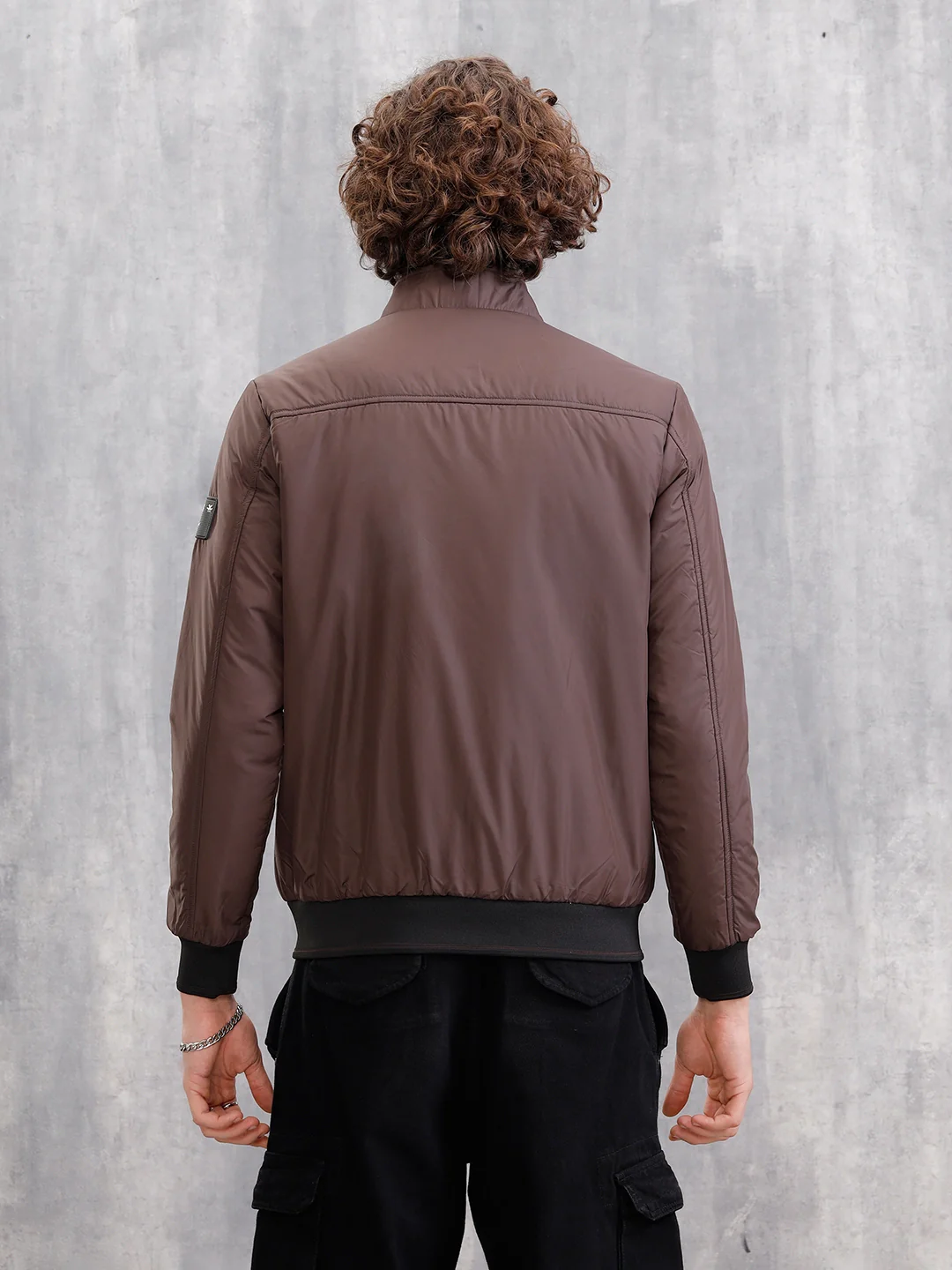 Soild Casual Bomber Jacket | Brown - Image 3