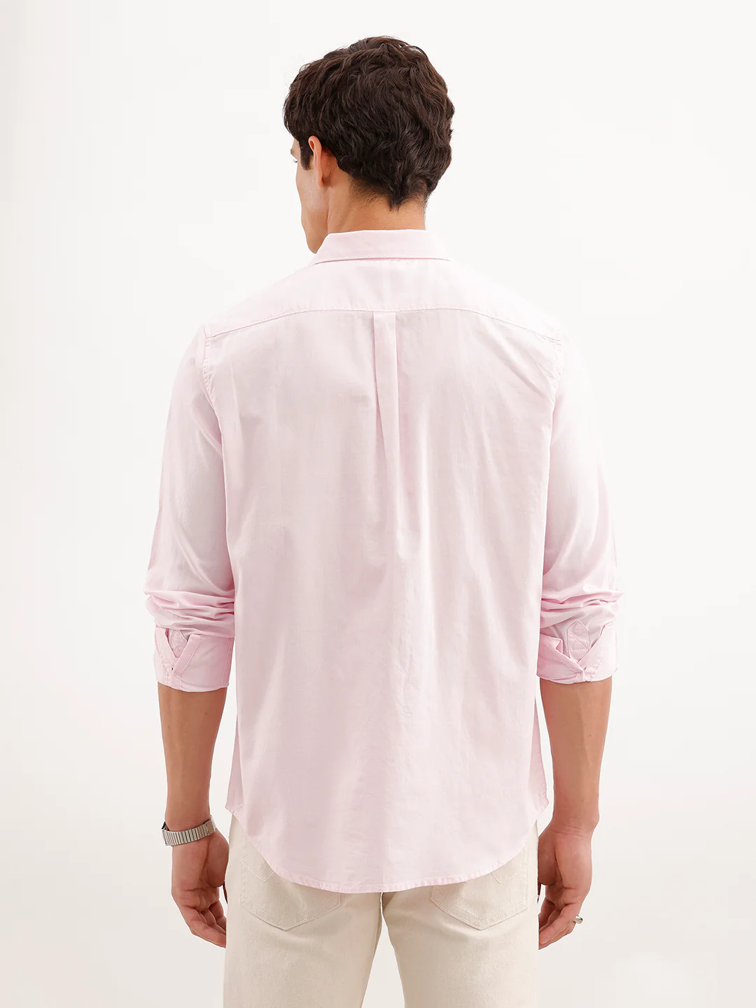 Soild Slim Fit 100% Cotton Shirt  | Pink - Image 3