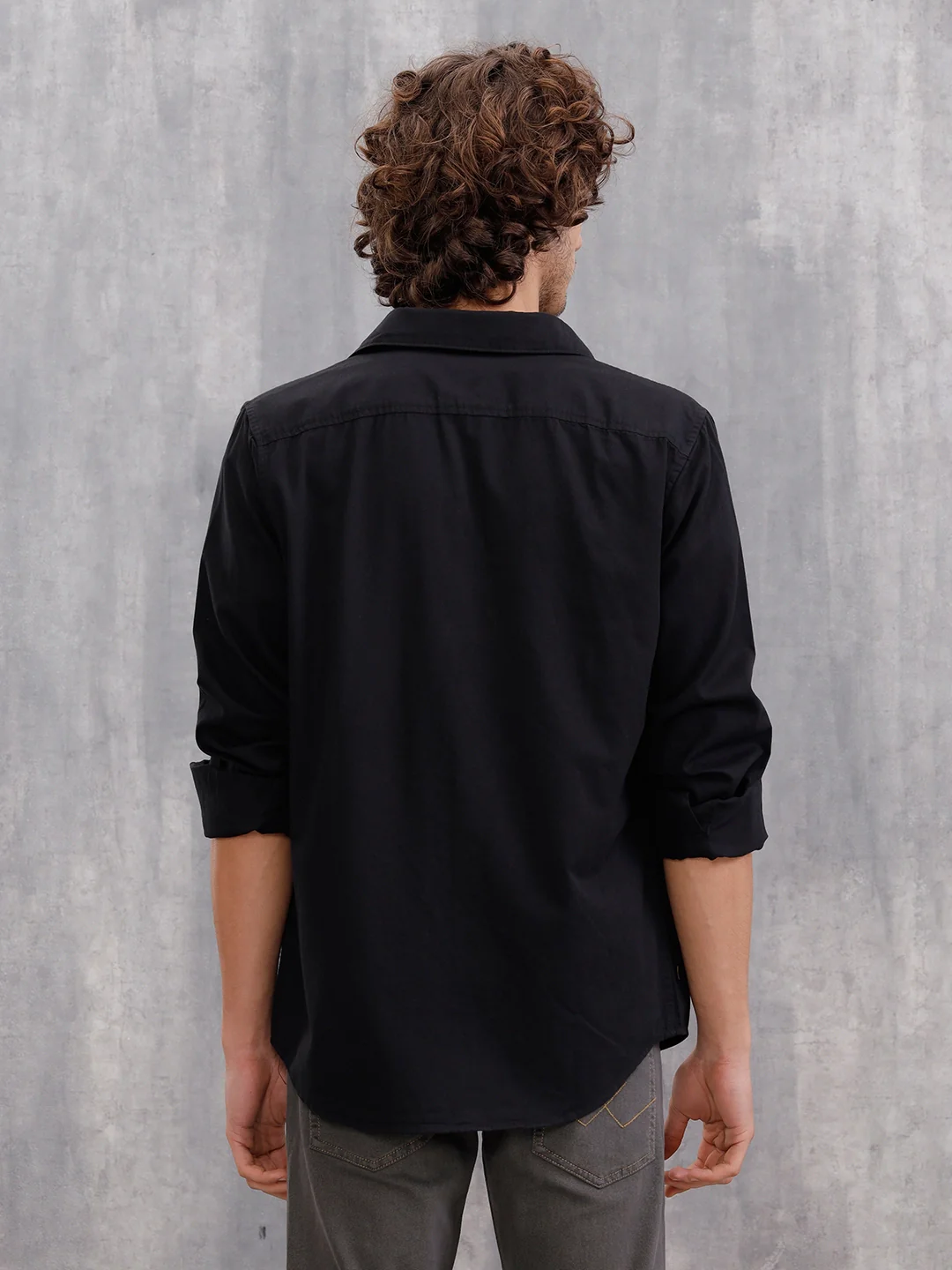 Solid 100%Cotton Regular Fit Shirt | Black - Image 3