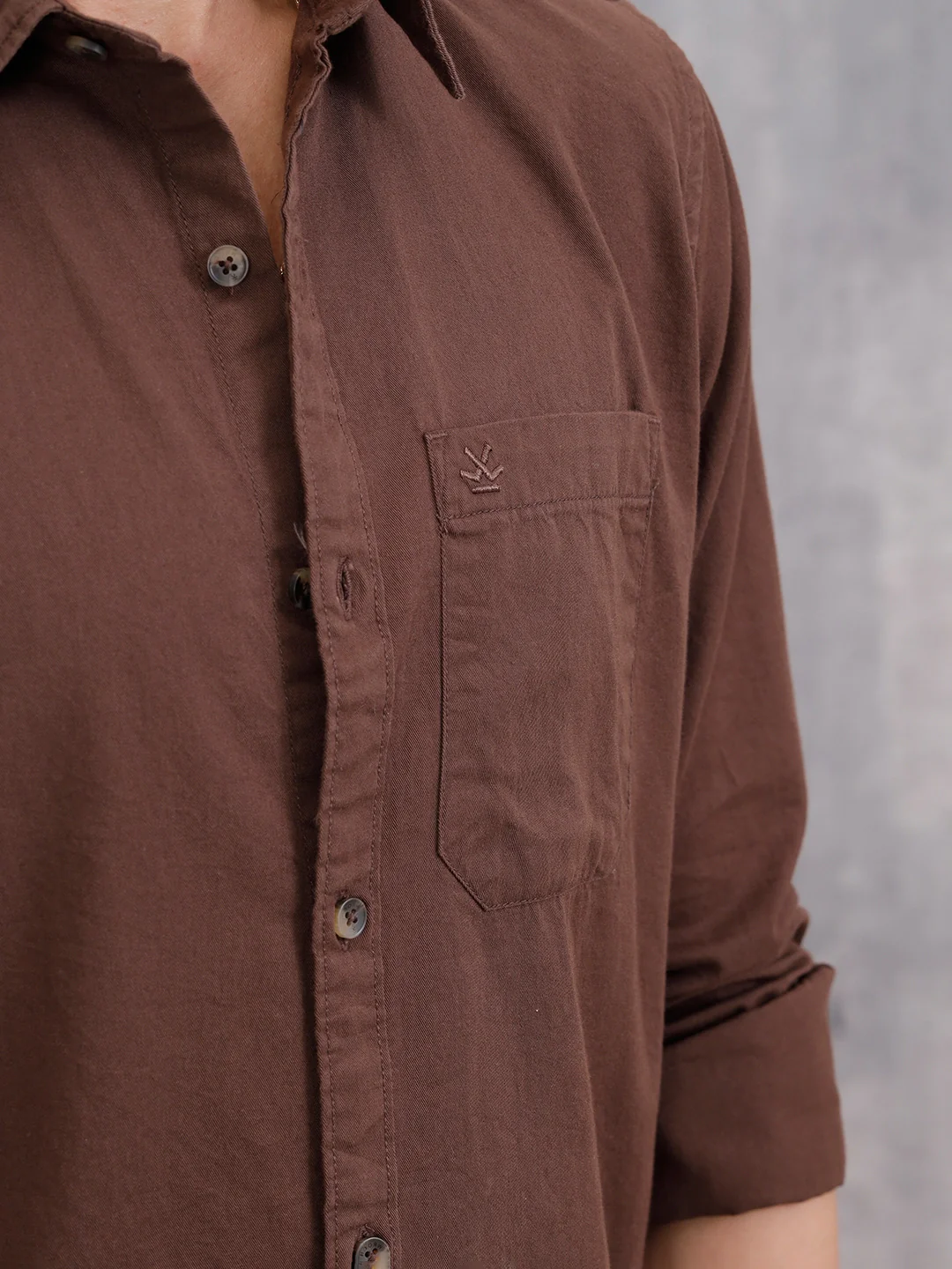 Solid 100%Cotton Regular Fit Shirt |  Brown - Image 4