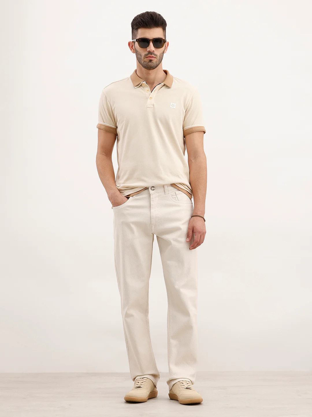 Solid Anti Fit Denim Jeans | Ecru - Image 2