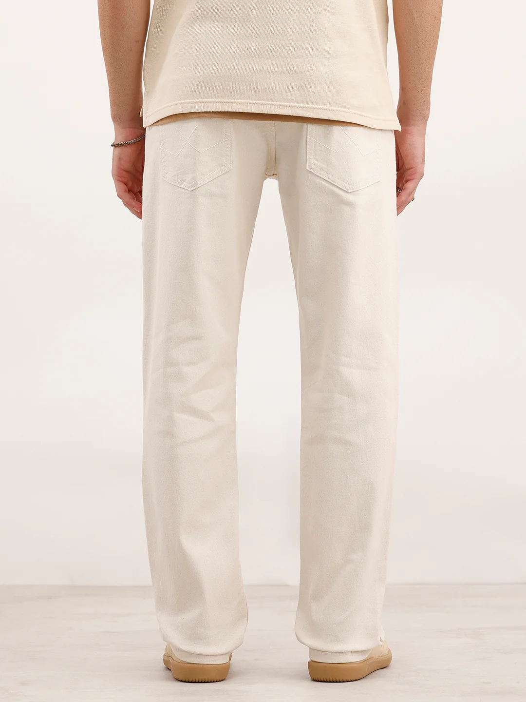 Solid Anti Fit Denim Jeans | Ecru - Image 3