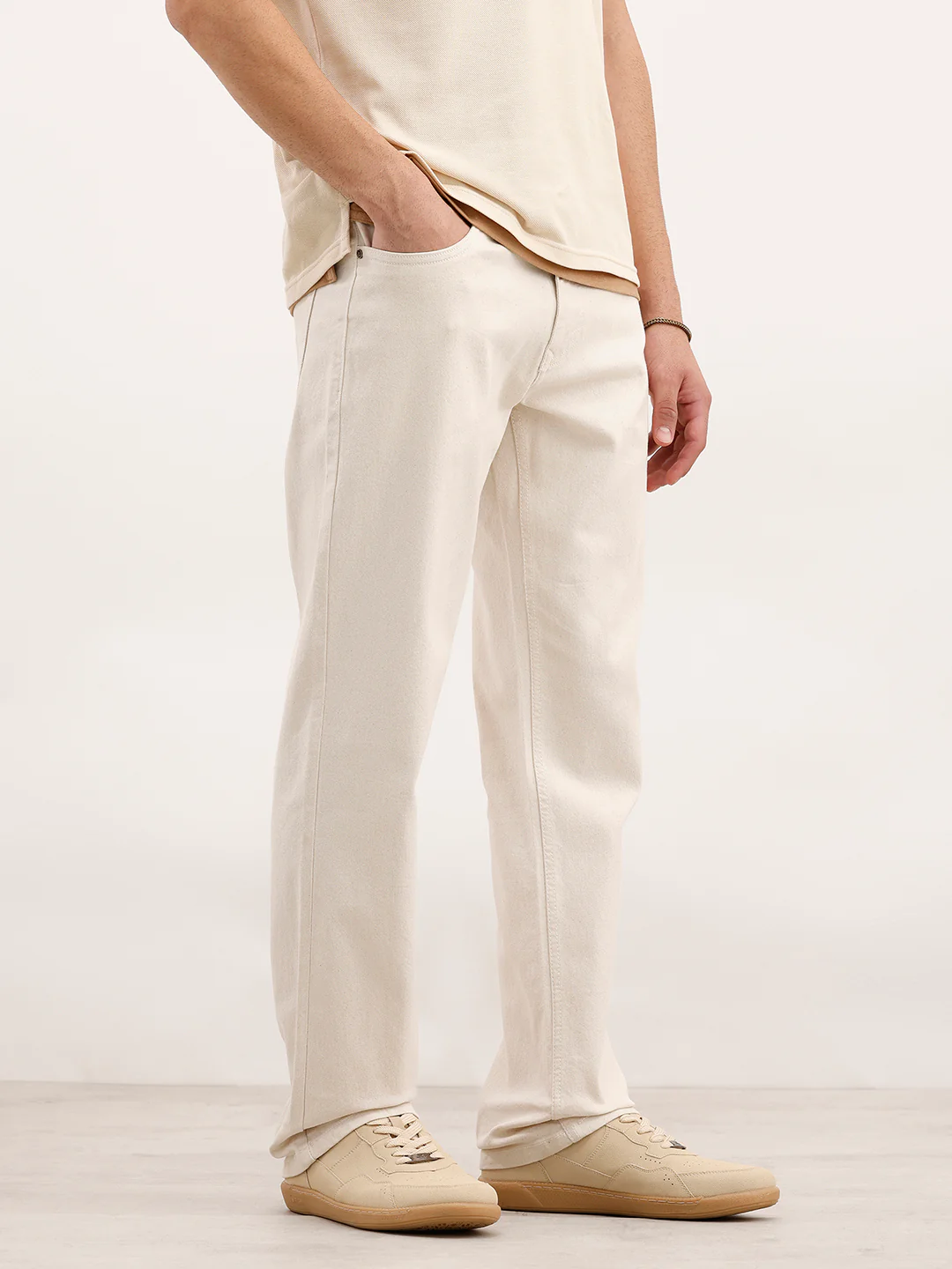Solid Anti Fit Denim Jeans | Ecru - Image 4