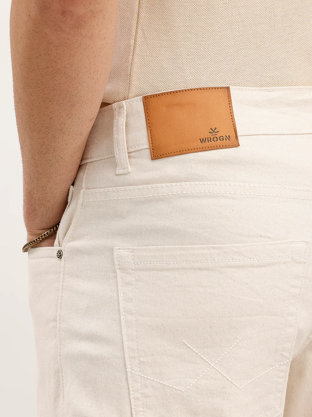 Solid Anti Fit Denim Jeans | Ecru - Image 6