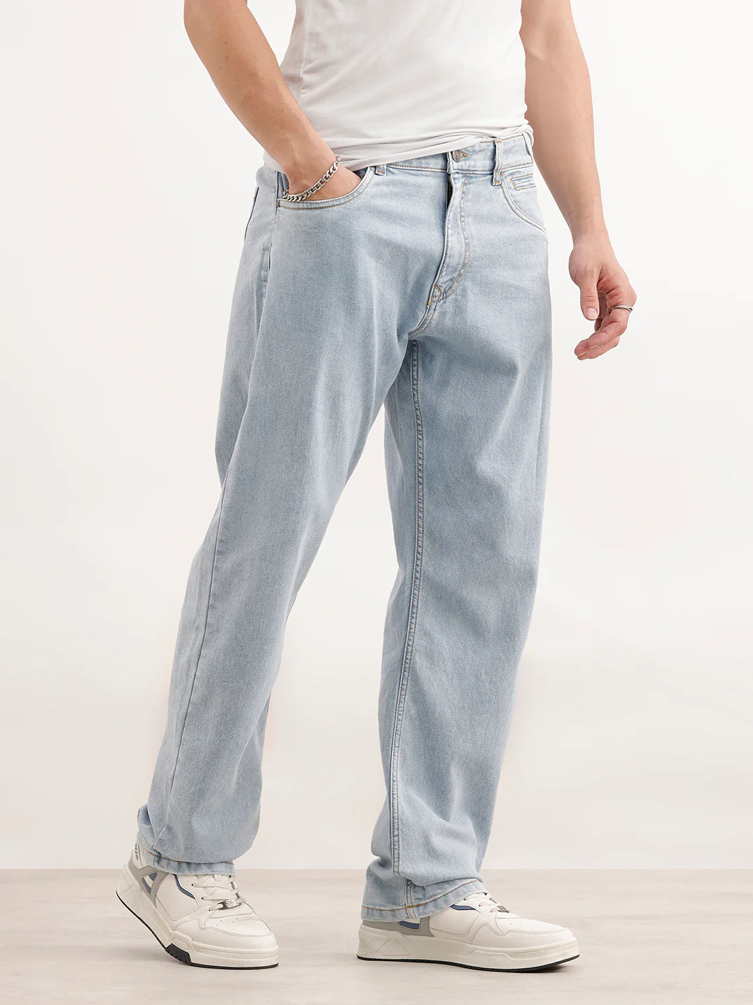 Solid Anti Fit Denim Jeans  | Light Blue - Image 4