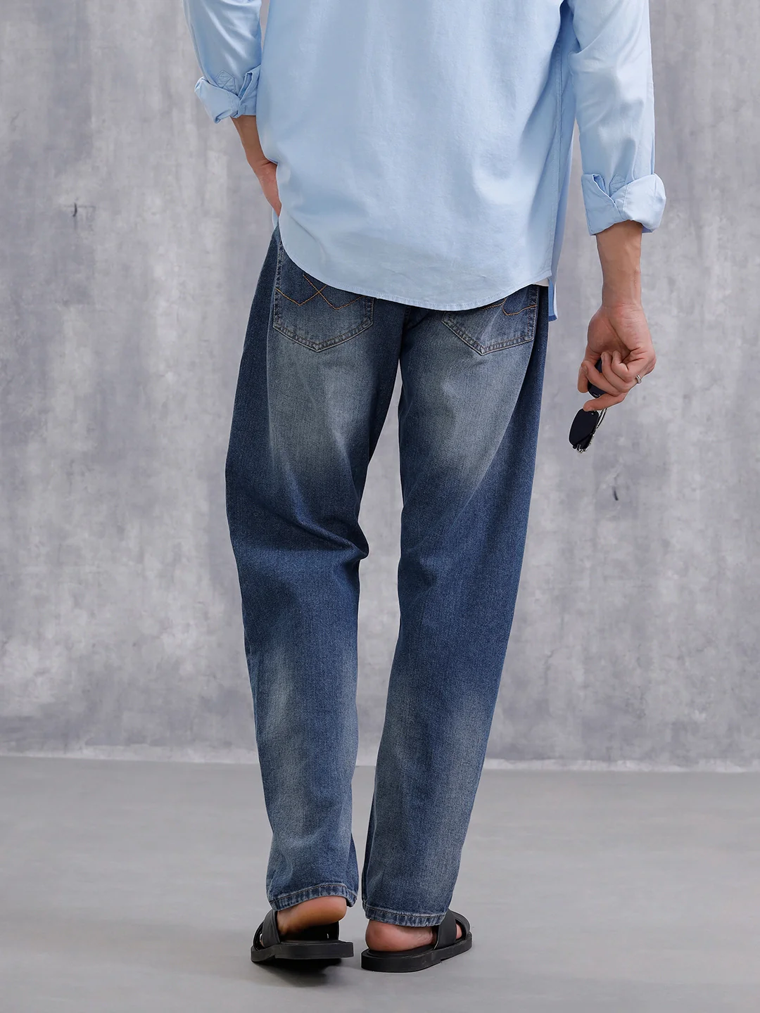 Solid Anti Fit Distressed Jeans | Blue - Image 3