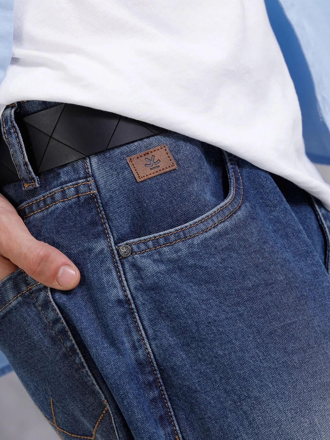 Solid Anti Fit Distressed Jeans | Blue - Image 5