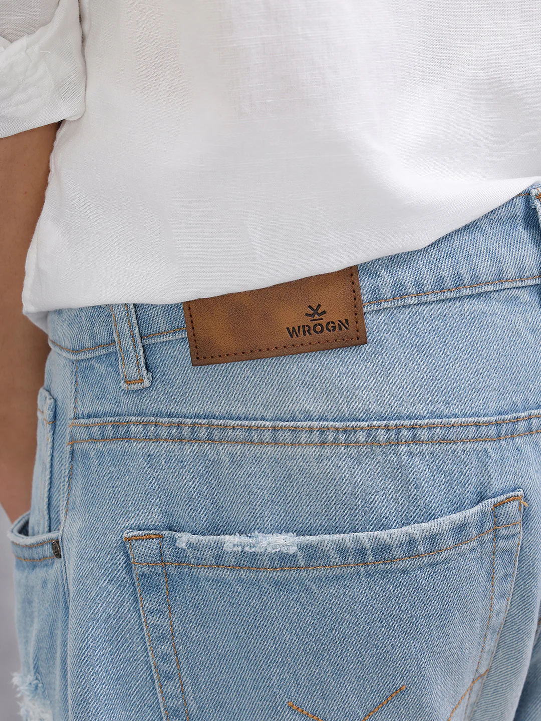 Solid Anti Fit Distressed Jeans | Light Blue - Image 6